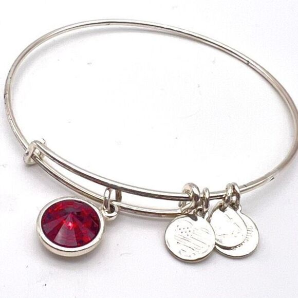 Alex And Ani Women's Expandable Red Crystal‎ Birthstone Silver Charm Bracelet - Picture 1 of 8